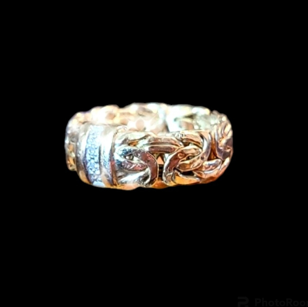 OT Sterling Silver 925 TURKEY Gold Plated Byzantine Diamond Ring 8.75 Unisex - Picture 3 of 6